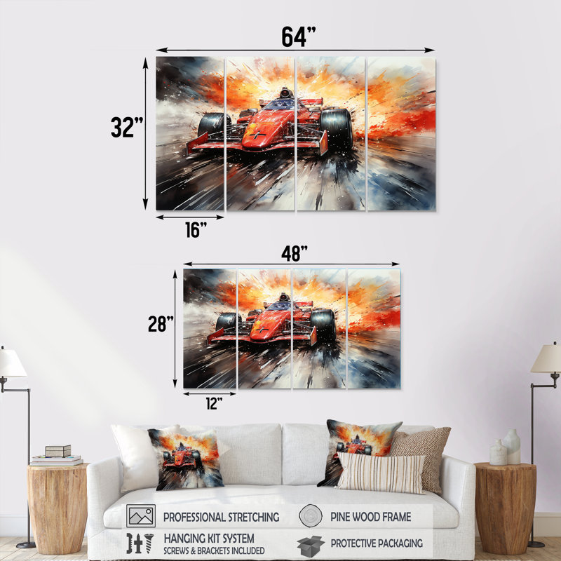 Formule 1 voiture de vitesse Speedway Fury II - ensemble de décorations murales 4 pièces, H 32 po x l 64 po