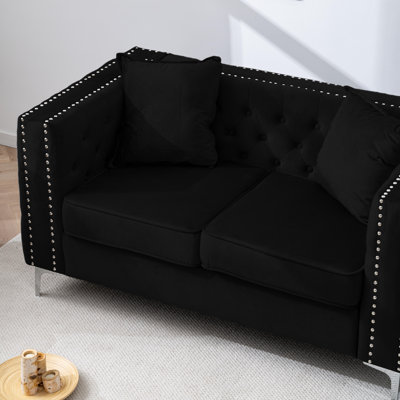 61.8" Velvet Loveseat with Button-Tufted Upholstery and Metal Legs