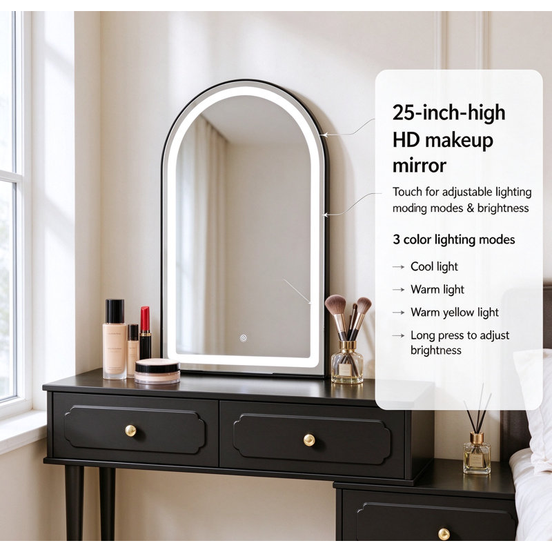 Dressing table with mirror, dressing table with charging station and adjustable cabinet, modern dressing table with 3 drawers for bedroom and dressing room