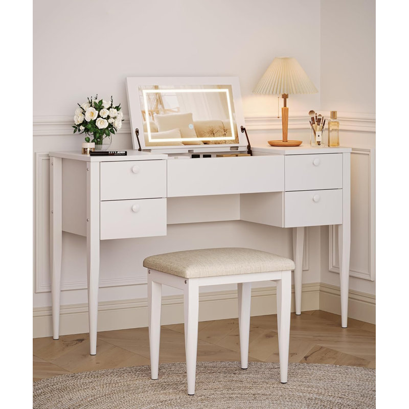 Dressing Table with Mirror, White