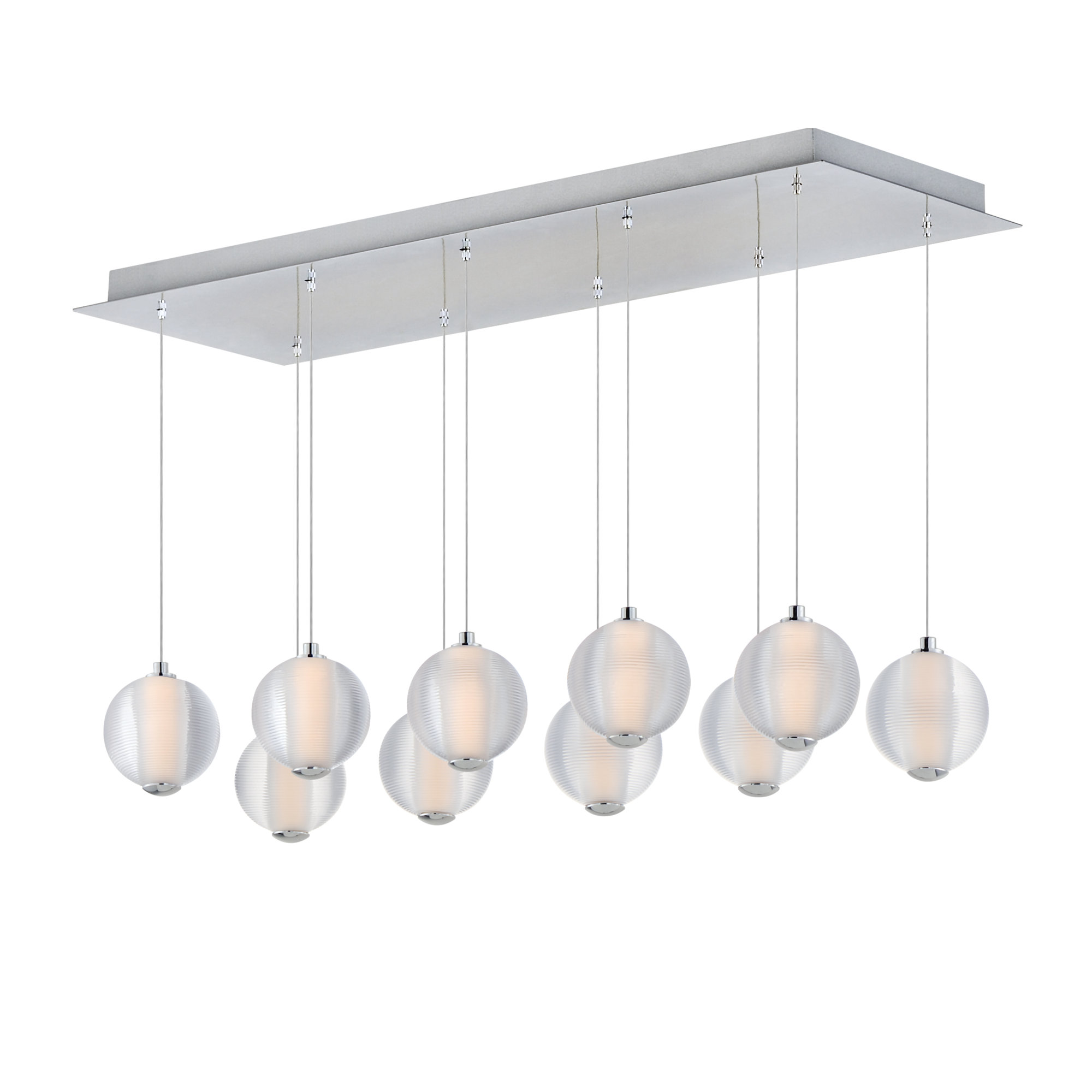 Alicano 10 Light Glass Steel Dimmable LED Pendant, Polished Chrome