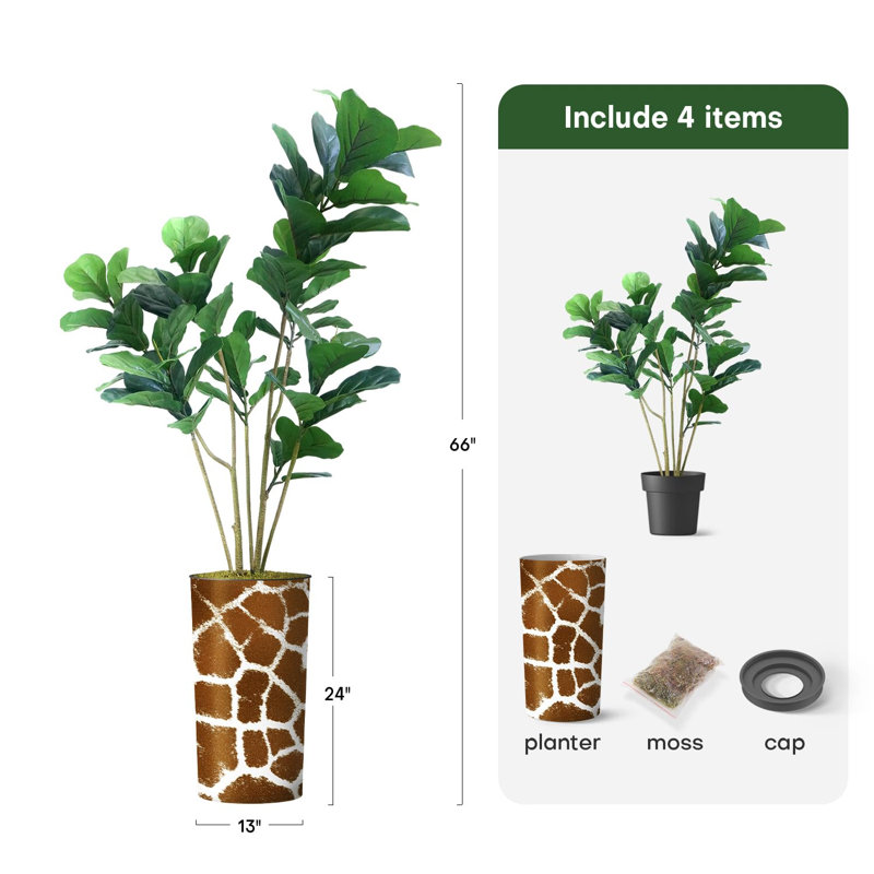 Arbre artificiel en pot moderne Ficus Lyrata, Brun, H 66 po x l 13 po x P 13 po