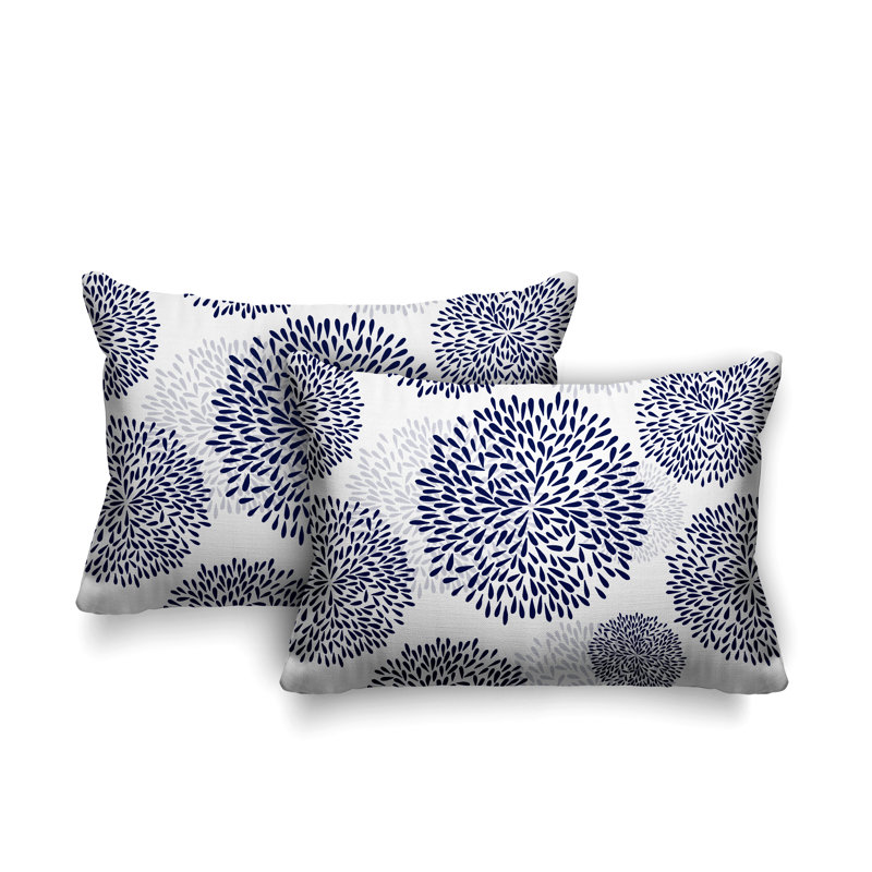 Confetti Flower Burst Indoor/Outdoor Lumbar Pillow, Navy Blue