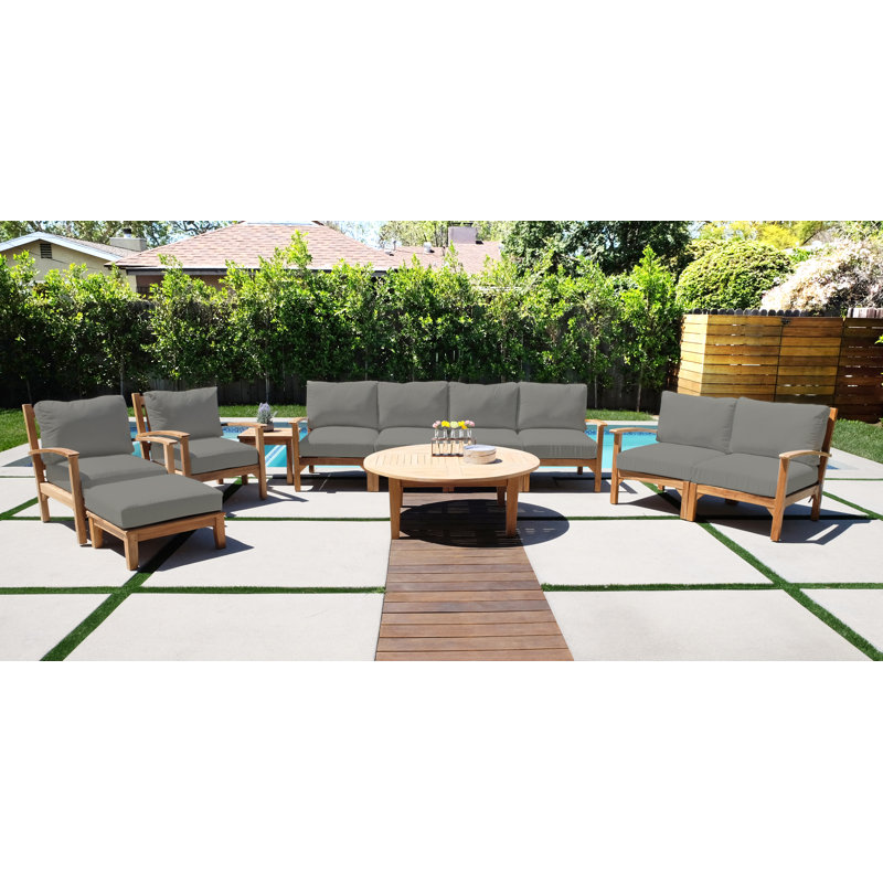 Huntington 7 Piece Teak Sofa Seating Group with Sunbrella Cushions, Granite Sunbrella®