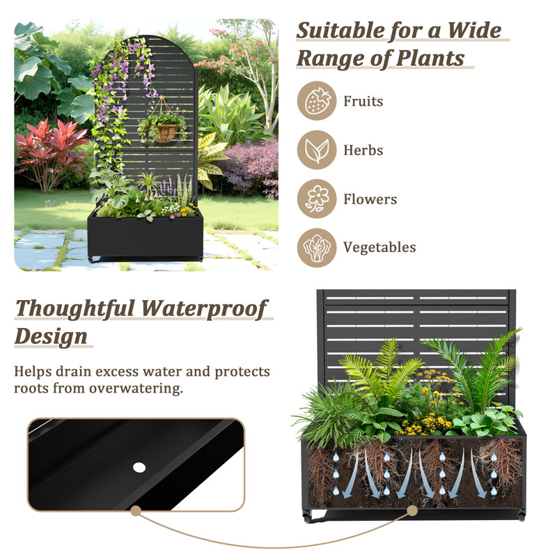 Raised Garden Bed with Trellis on Wheels – Versatile Metal Planter Box with Trellis, Multi-Style Planter Boxes with Trellis Privacy Screen for Patio and Garden