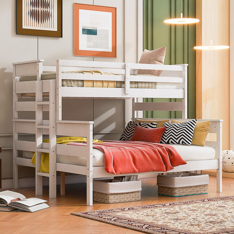 Grand lit superposé en bois avec échelle, Blanc