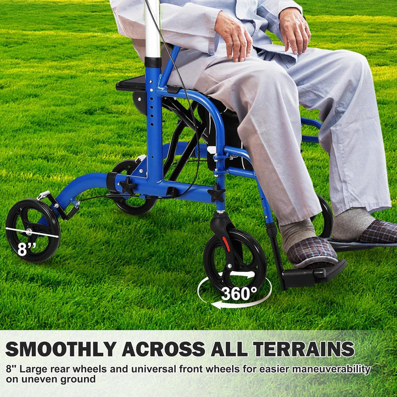 Adjustable Height Handlebar Transport Wheelchair with Folding Footrest