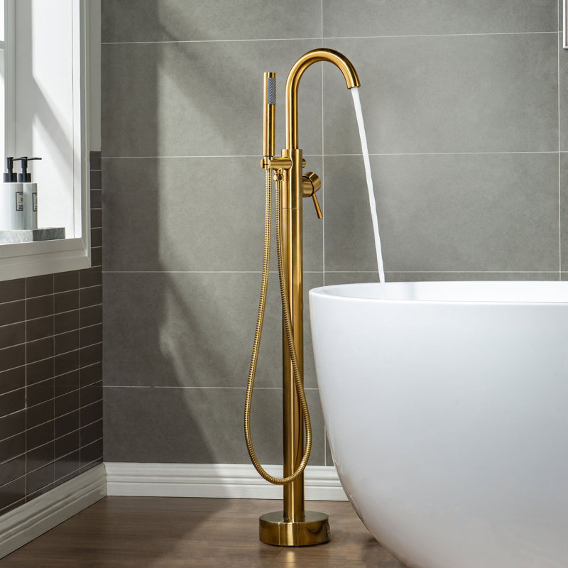 Black Round Freestanding Bath Tap With Shower, Gold