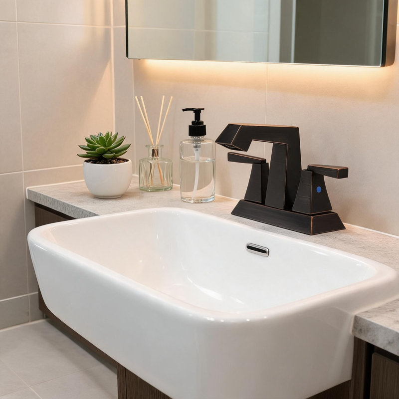 Robinet de lavabo de salle de bain central en métal huilé 4 pouces à 4 poignées avec bonde escamotable et conduites d'alimentation