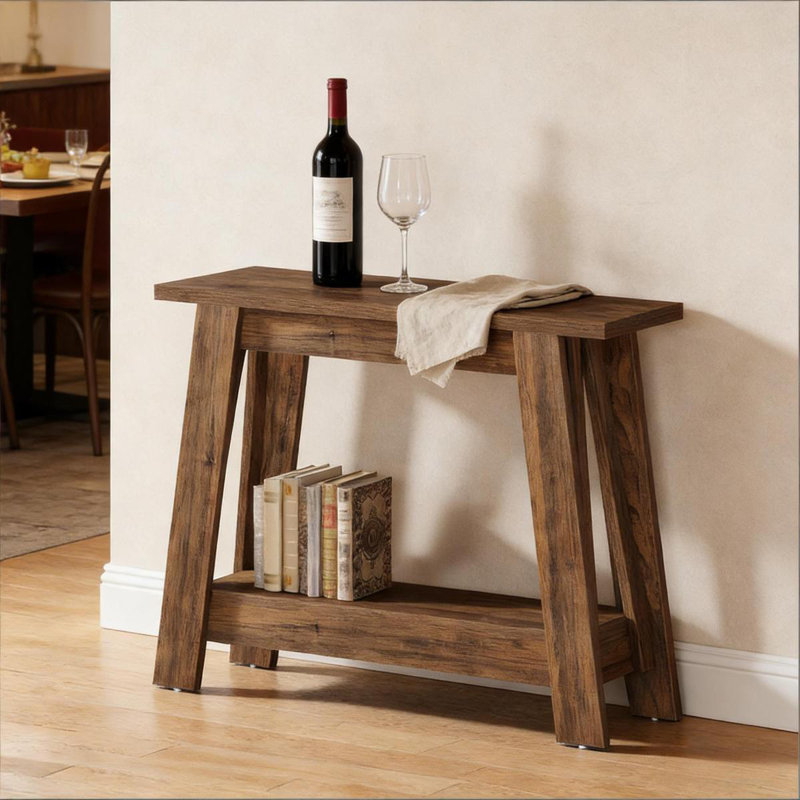 Console rustique, table d'entrée à 2 niveaux, canapé étroit