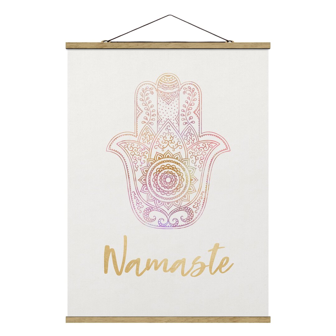 Stoffbild Hamsa Hand-Illustration Namaste Gold Pink