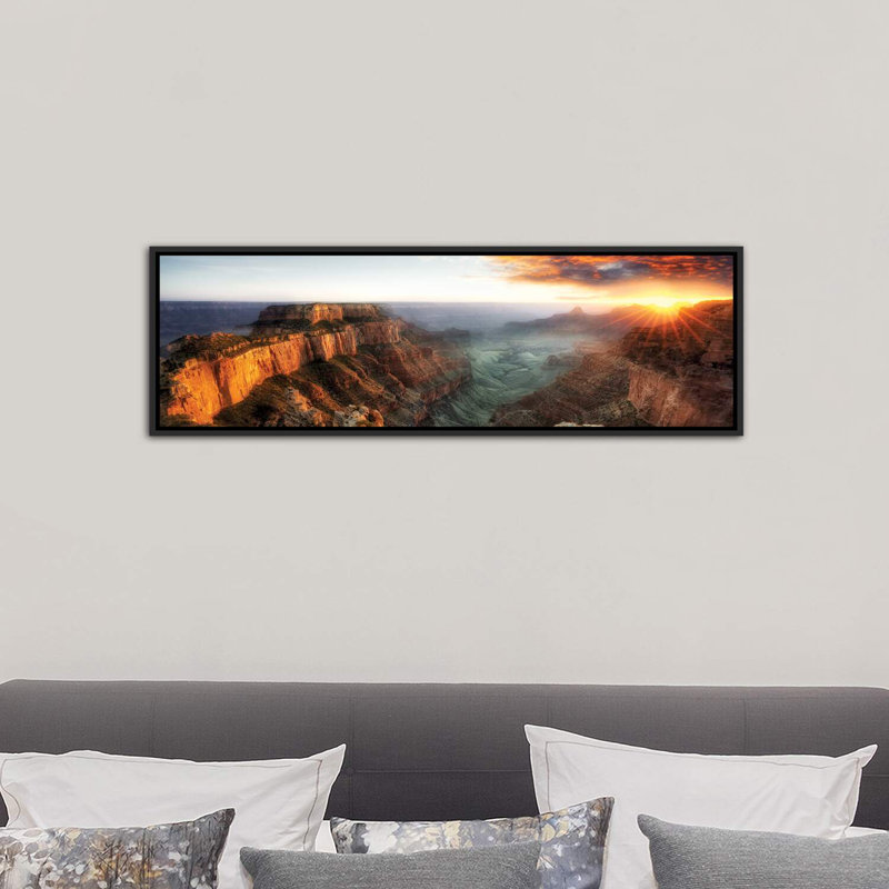 " Sunset Grand Canyon V ", 16" H x 48" W x 1.5" D, No Mat, Distressed Black Frame