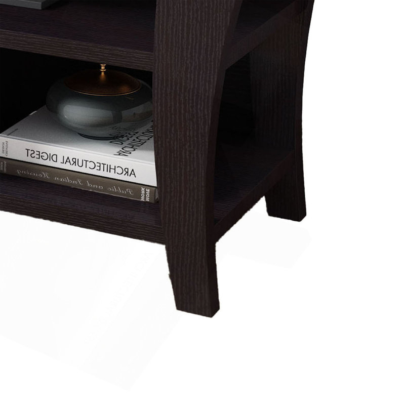 Meuble télé avec pieds courbés en bois et 4 tablettes, 60 po