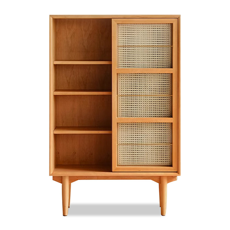 Mid Century Natural Rattan And Fluted Glass Sideboard