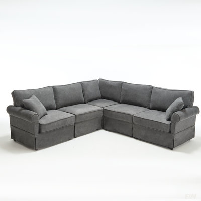 Modular Sectional Sofa Set Convertible L - Shaped 5 - Seat Reversible Rolled Arms Soft
