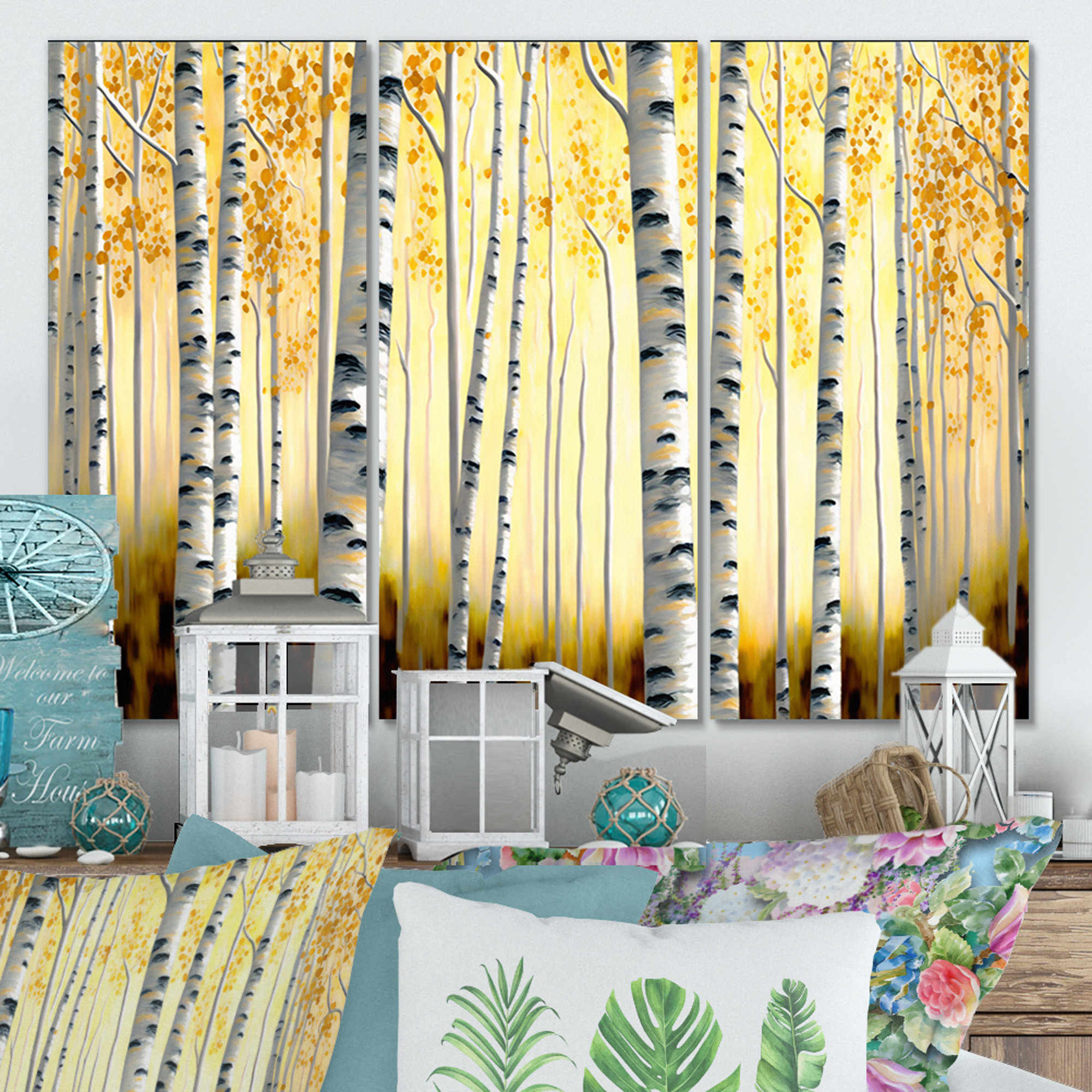 Millwood Pines Golden Birch Trees Forest II - Landscape Canvas Wall Art ...