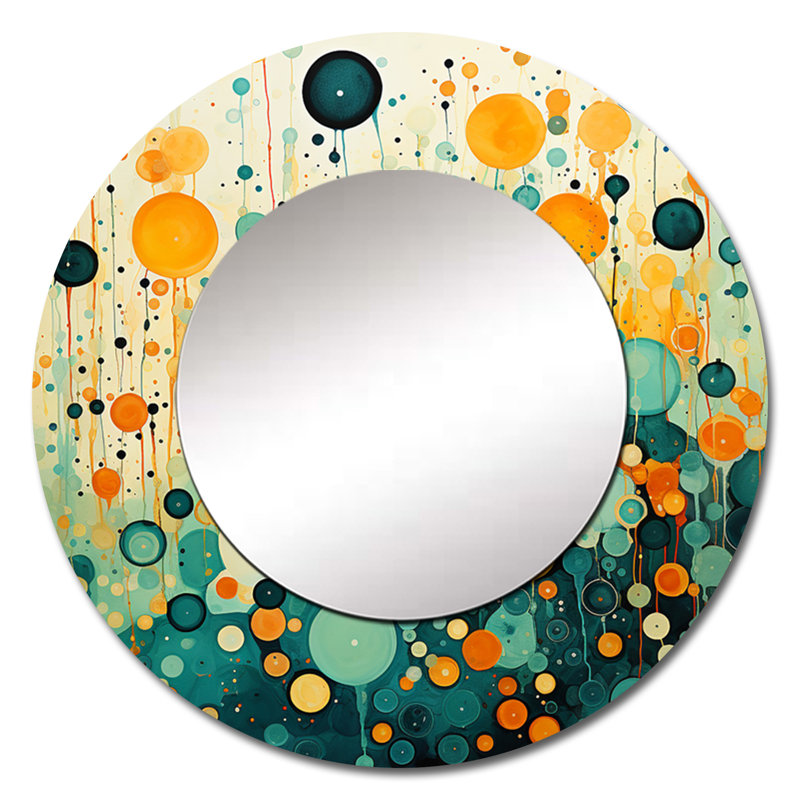 Rétro Remix II - miroir décoratif abstrait, miroir mural vert, impression d'art en métal, 36 po x 36 po, Rond