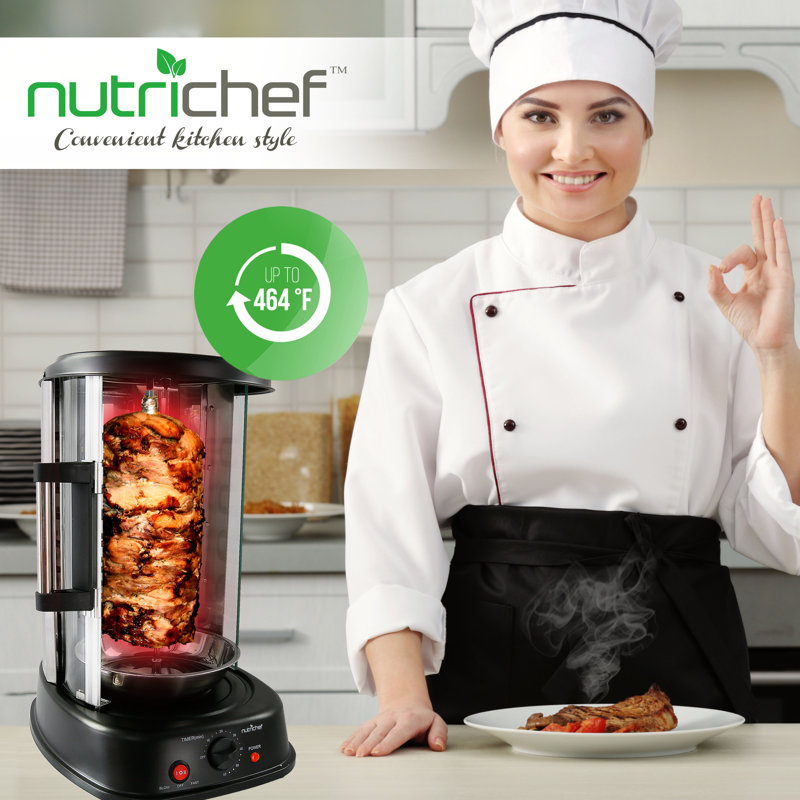 NutriChef Black Vertical Rotisserie Oven with Skewer Grill Rack