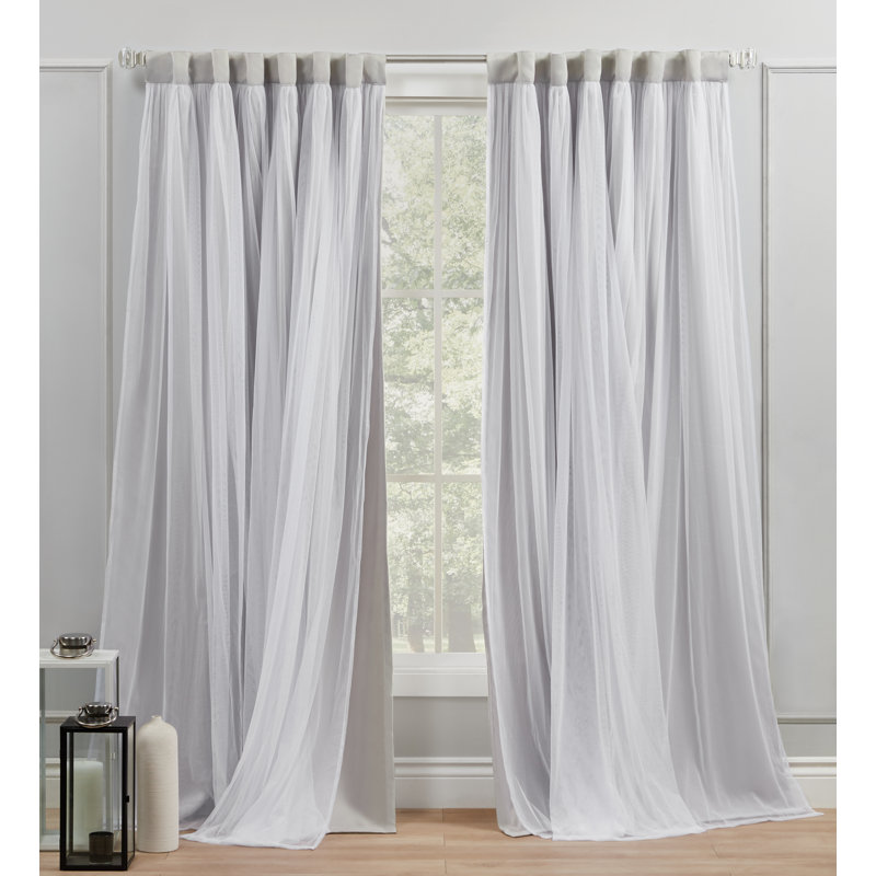 Cloud Grey and White Room Darkening Blackout Sheer Curtain Panels, 52" x 96", Set of 2
