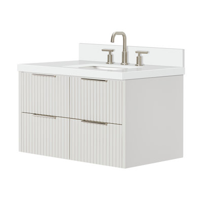Mulloy 36 Inch Wall-Mounted Single Rectangle Vanity Bathroom Vanity with Pure White Quartz Countertop 1.5 Inch in Warm White