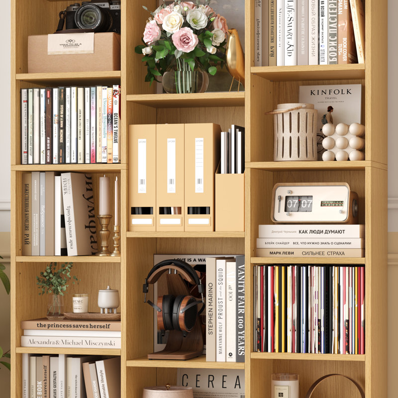 Beetner 71.3''H 8-Tier Cube Bookcase, Media Storage Shelves (Adjustable Shelves), Natural