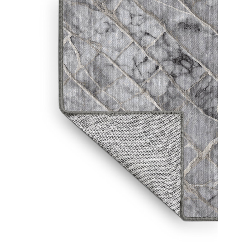 Machine Washable Gray Area Rug, Rectangle 7' x 9'