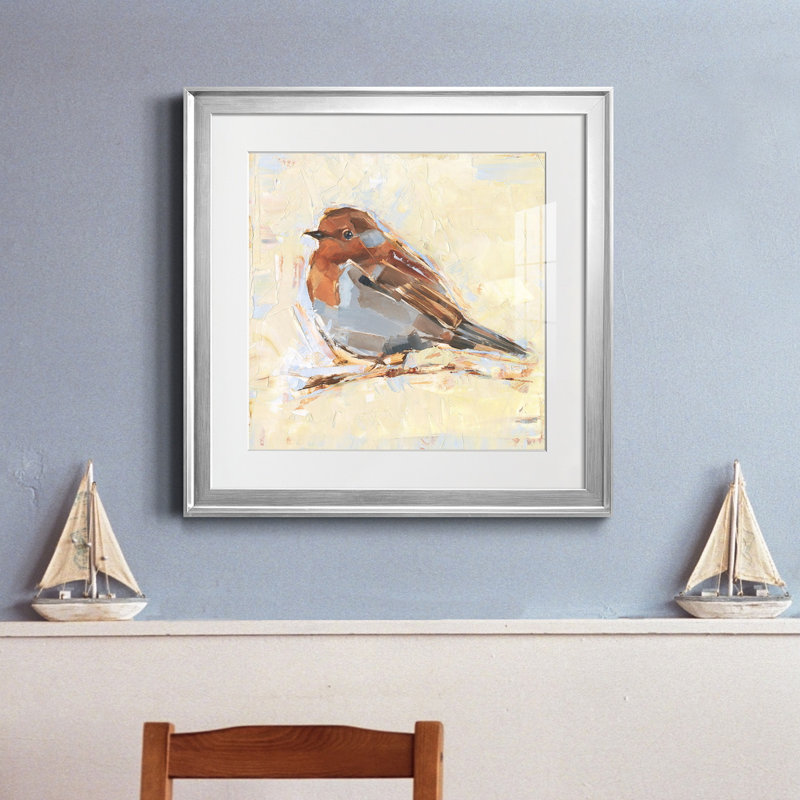 Reproduction encadrée d'oiseaux I-Premium - prête à être accrochée, Papier avec cadre argenté, Blanc