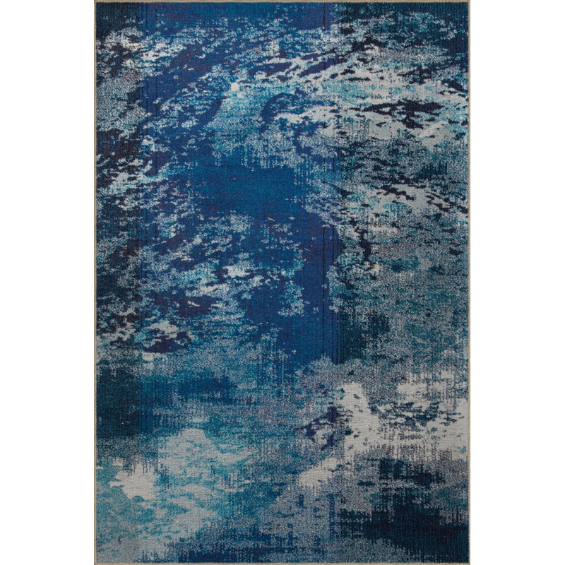 Tapis décoratif moderne à motif abstrait bleu, Tapis de couloir 2 pi 8 po x 7 pi 11 po