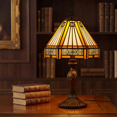 Minimalist Tiffany Style Table Lamp 14.3 Inch LED Nightstand Lamp for Bedroom Living Room Office