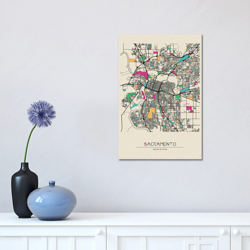 Sacramento, California Map 1 Piece Wrapped Canvas Wall Art, 30.48 cm H x 45.72 cm W