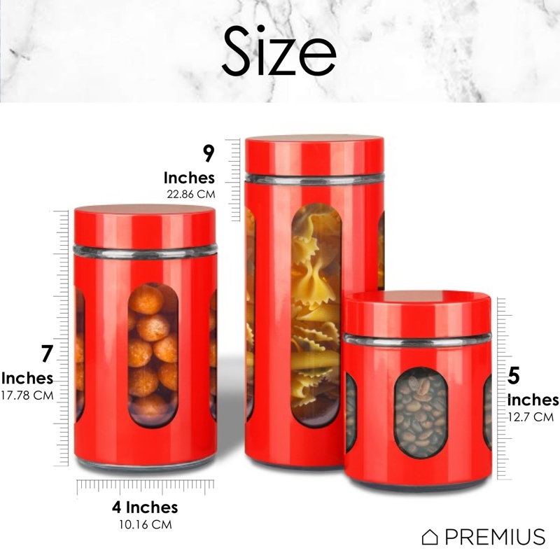 Glass Canister - Set of 3, Red