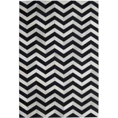 Area Cowhide Chevron Area Rug in Black/Cream