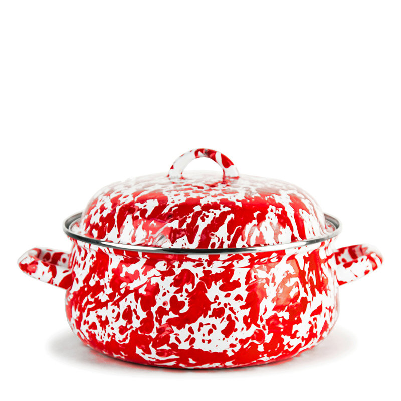 Swirl 4 Qt. Porcelain Oval Dutch Oven with Lid, Red Swirl