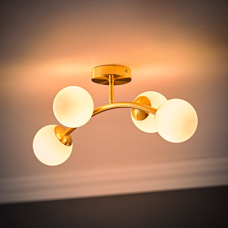 Adael Glass Semi Flush Mount, Gold, Yes