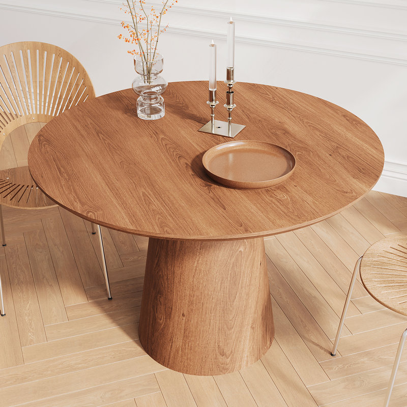 Table de salle à manger circulaire en bois de 43 pouces, table ronde minimaliste moderne, table de salle à manger en grain de bois naturel, une poignée et deux paquets