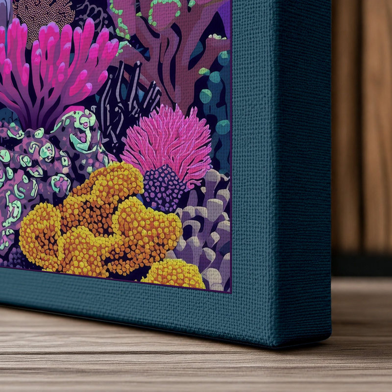 Coral Reef Dreams Tropical - Wrapped Canvas, 18x12 - 45.7 x 30.5 cm, Teal Border