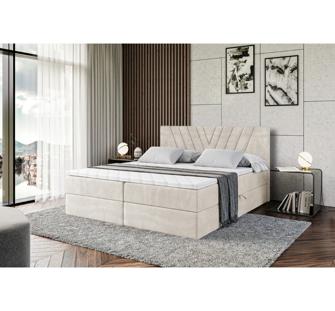 Boxspringbett Aoko mit H3 Bonell-Federkernmatratze, Topper und Bettkasten