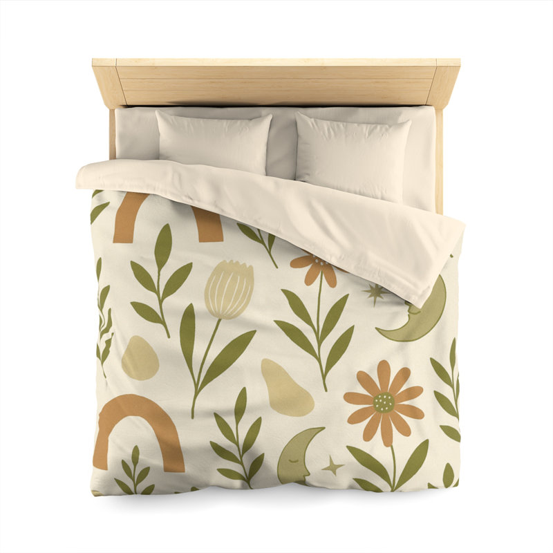 Microfiber Duvet Cover Boho Style, Design 54, Cream, Queen Duvet Cover