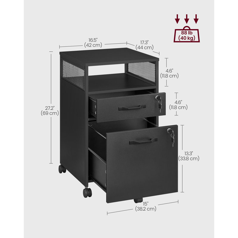 Annya 2 Drawer Filing Cabinet, Ink Black