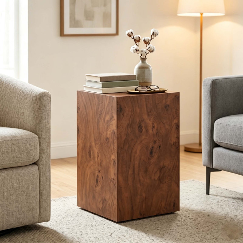Table basse d'appoint en placage de noyer et en panneau de fibres à densité moyenne de qualité supérieure, 11,8 po x 11,8 po x 19,7 po, aucun article supplémentaire inclus