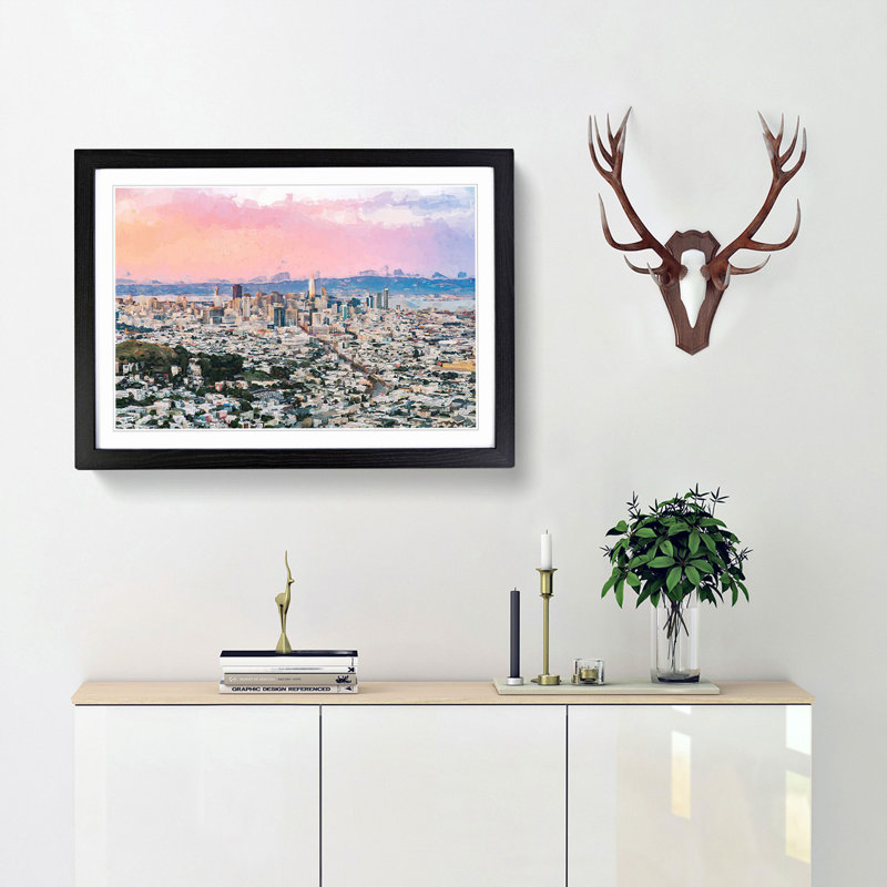 Evening Colours of San Francisco in Abstract - Picture Frame Graphic Art Print, 36cm H x 48cm W x 2cm D, Black Framed