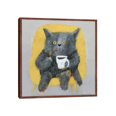 The Cat in the Chair Wit Cup of Coffee 1 Piece Wall Art on Canvas
