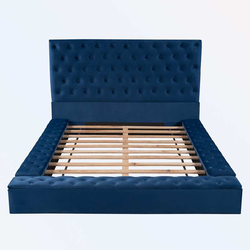 Lit plateforme avec rangement à profil bas Upholstery, Bleu, Grand
