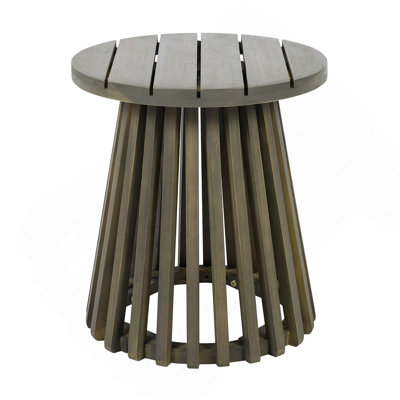 Outdoor Acacia Wood Patio Side Table, Round Coffee Table For Backyard, Lawn, Balcony,Grey Finish