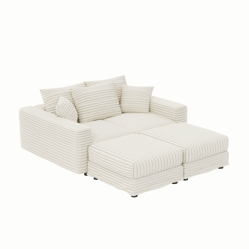 Canapé 82,7 po en velours côtelé 82,7 po, canapé rembourré moderne et confortable, coussins de siège profond avec coussins moelleux et 1 repose-pieds, canapé-lit convertible, pour salon, appartement, bureau