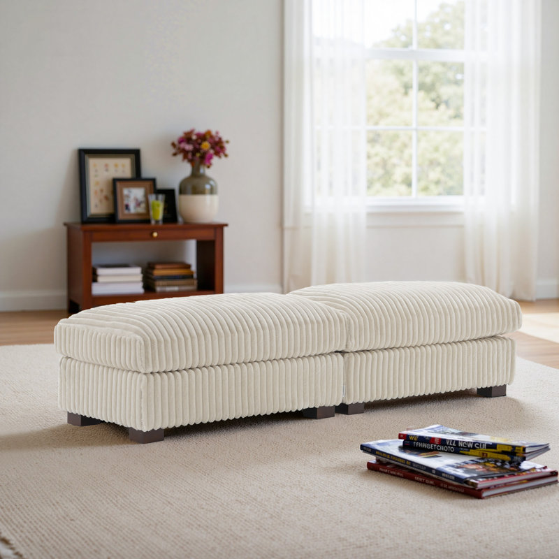 Repose-pieds rembourré rectangulaire en flanelle de fourrure de lapin blanche, Blanc