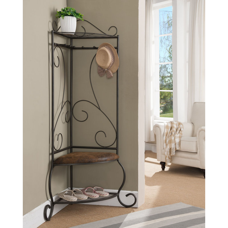 Corner Entryway Hallway Storage Bench With Coat Rack