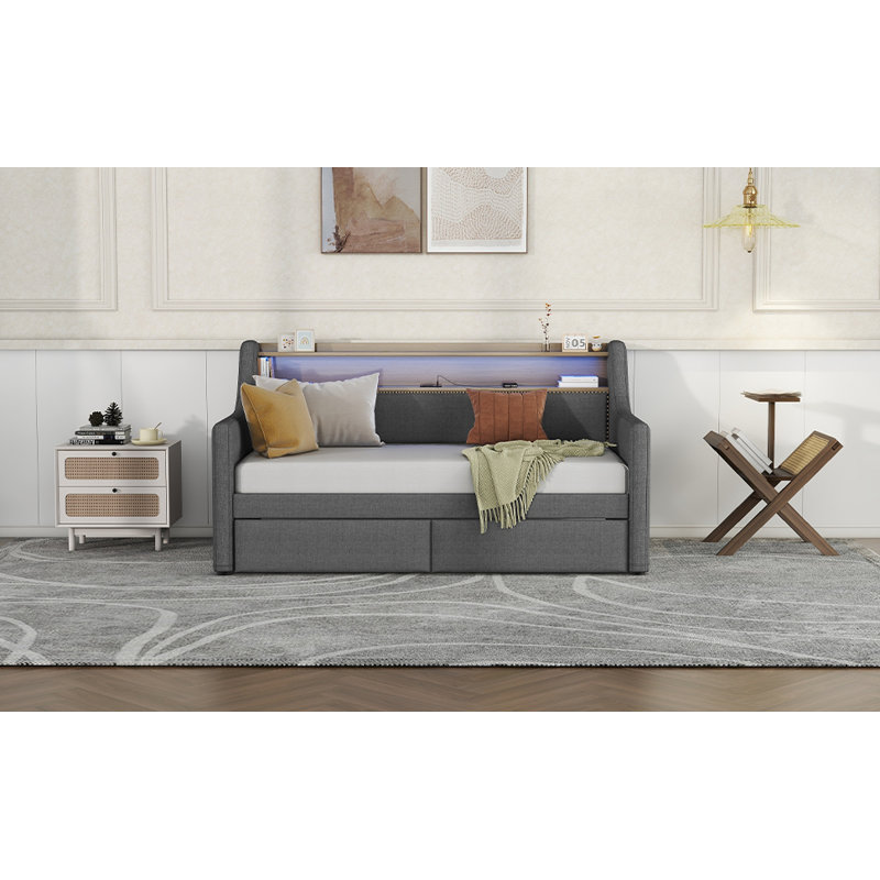 Lit de jour simple avec tiroirs de rangement Cleland, Gris