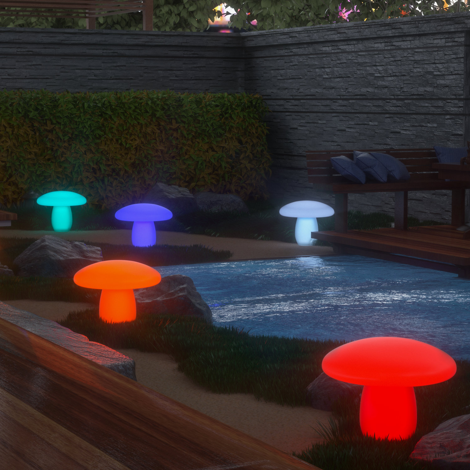 Mushroom LED Outdoor Light, 21" H x 26" W x 26" D