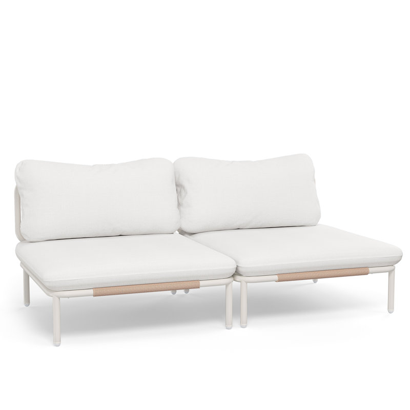 Causeuse d'extérieur avec coussins, Coussin beige / cadre blanc / naturel